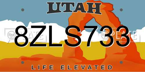 8ZLS733 Utah License Plate