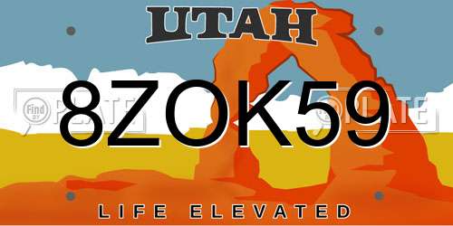 8ZOK59 Utah License Plate
