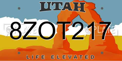 8ZOT217 Utah License Plate