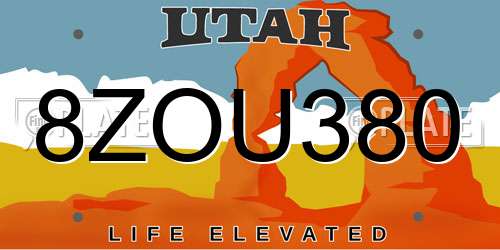 8ZOU380 Utah License Plate