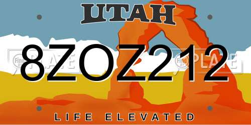 8ZOZ212 Utah License Plate