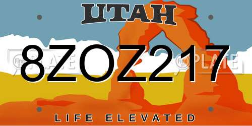 8ZOZ217 Utah License Plate