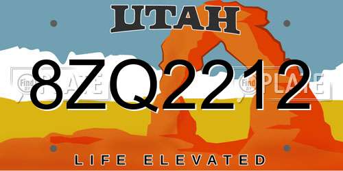 8ZQ2212 Utah License Plate