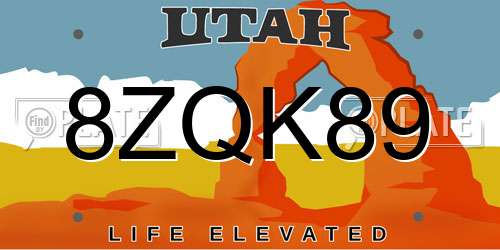 8ZQK89 Utah License Plate