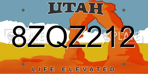 8ZQZ212 Utah License Plate