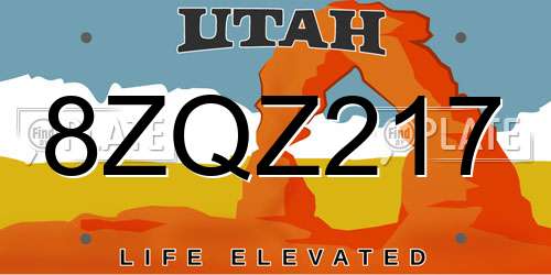 8ZQZ217 Utah License Plate