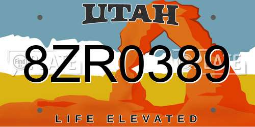 8ZR0389 Utah License Plate