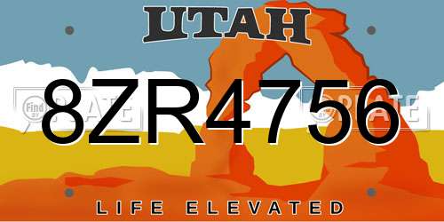 8ZR4756 Utah License Plate