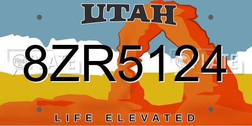 8ZR5124 Utah License Plate