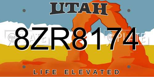 8ZR8174 Utah License Plate