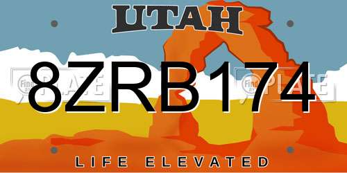 8ZRB174 Utah License Plate