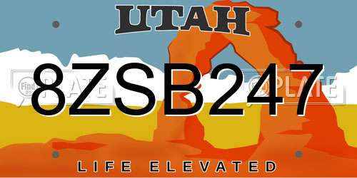 8ZSB247 Utah License Plate