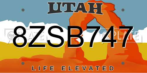 8ZSB747 Utah License Plate