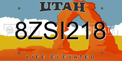 8ZSI218 Utah License Plate