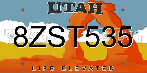 8ZST535 Utah License Plate