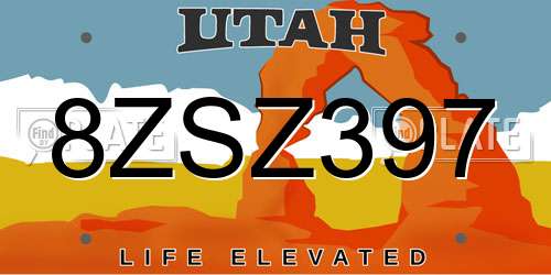 8ZSZ397 Utah License Plate