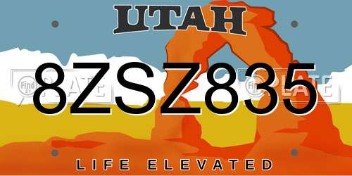 8ZSZ835 Utah License Plate