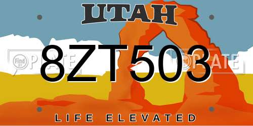8ZT503 Utah License Plate