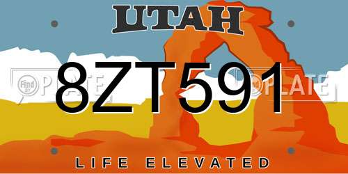 8ZT591 Utah License Plate