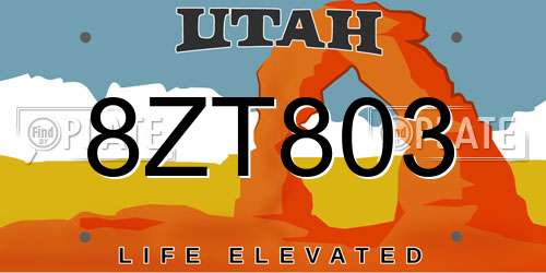8ZT803 Utah License Plate