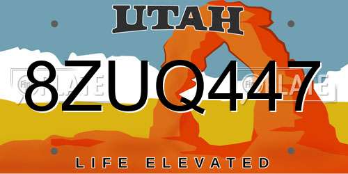 8ZUQ447 Utah License Plate