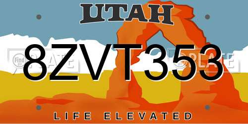 8ZVT353 Utah License Plate