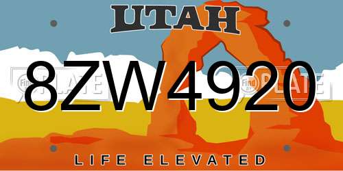 8ZW4920 Utah License Plate