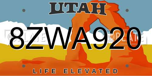 8ZWA920 Utah License Plate