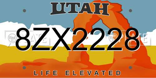 8ZX2228 Utah License Plate