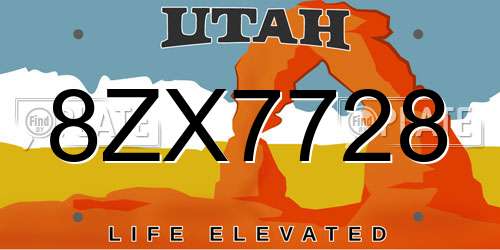 8ZX7728 Utah License Plate