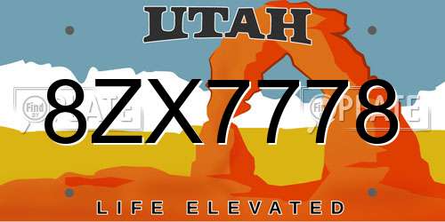 8ZX7778 Utah License Plate