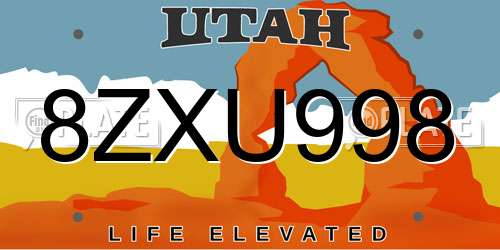 8ZXU998 Utah License Plate