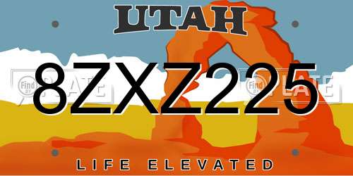 8ZXZ225 Utah License Plate