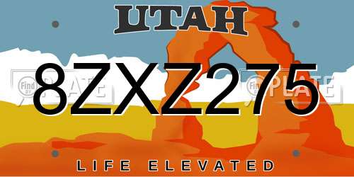 8ZXZ275 Utah License Plate