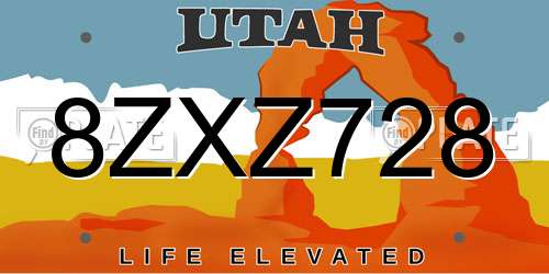8ZXZ728 Utah License Plate