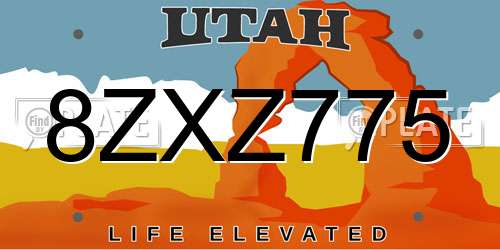 8ZXZ775 Utah License Plate