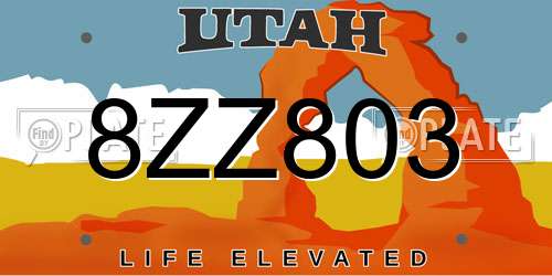 8ZZ803 Utah License Plate