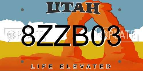 8ZZB03 Utah License Plate