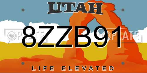 8ZZB91 Utah License Plate
