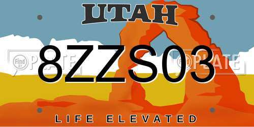 8ZZS03 Utah License Plate