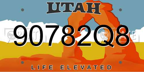 90782Q8 Utah License Plate