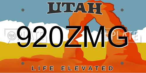 920ZMG Utah License Plate