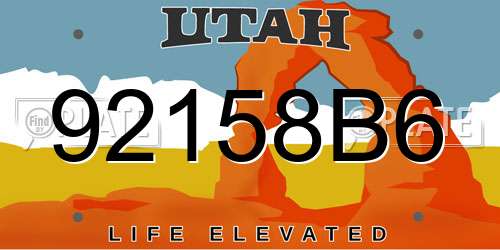 92158B6 Utah License Plate
