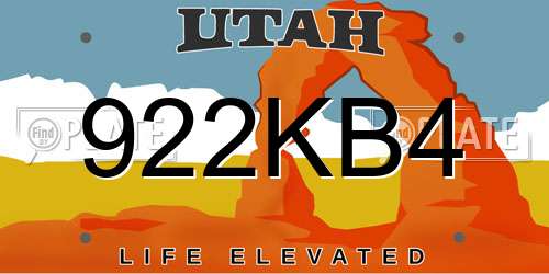 922KB4 Utah License Plate