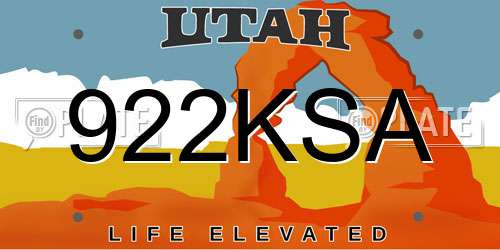 922KSA Utah License Plate