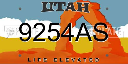 9254AS Utah License Plate