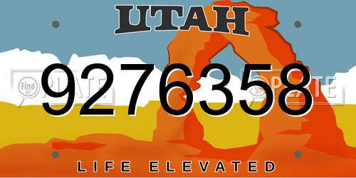 9276358 Utah License Plate
