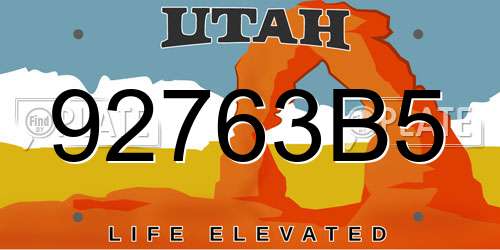 92763B5 Utah License Plate