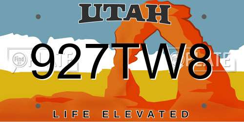 927TW8 Utah License Plate