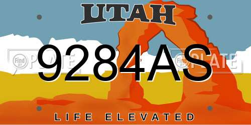 9284AS Utah License Plate